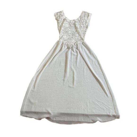 90’ Vintage Victoria's Secret Maxi Dress Nightgown Ivory Floral Lace Plunge Back - Picture 1 of 10